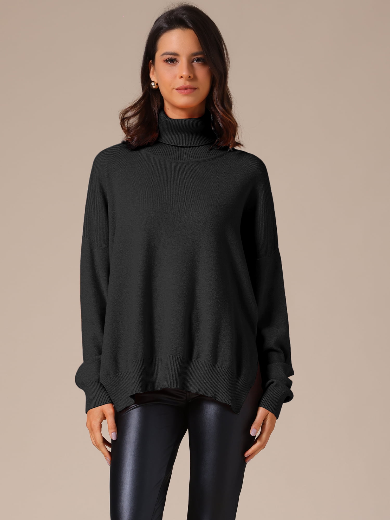 DARING DIVA Turtleneck Sweater Pullover Fall Winter Outfits L Black