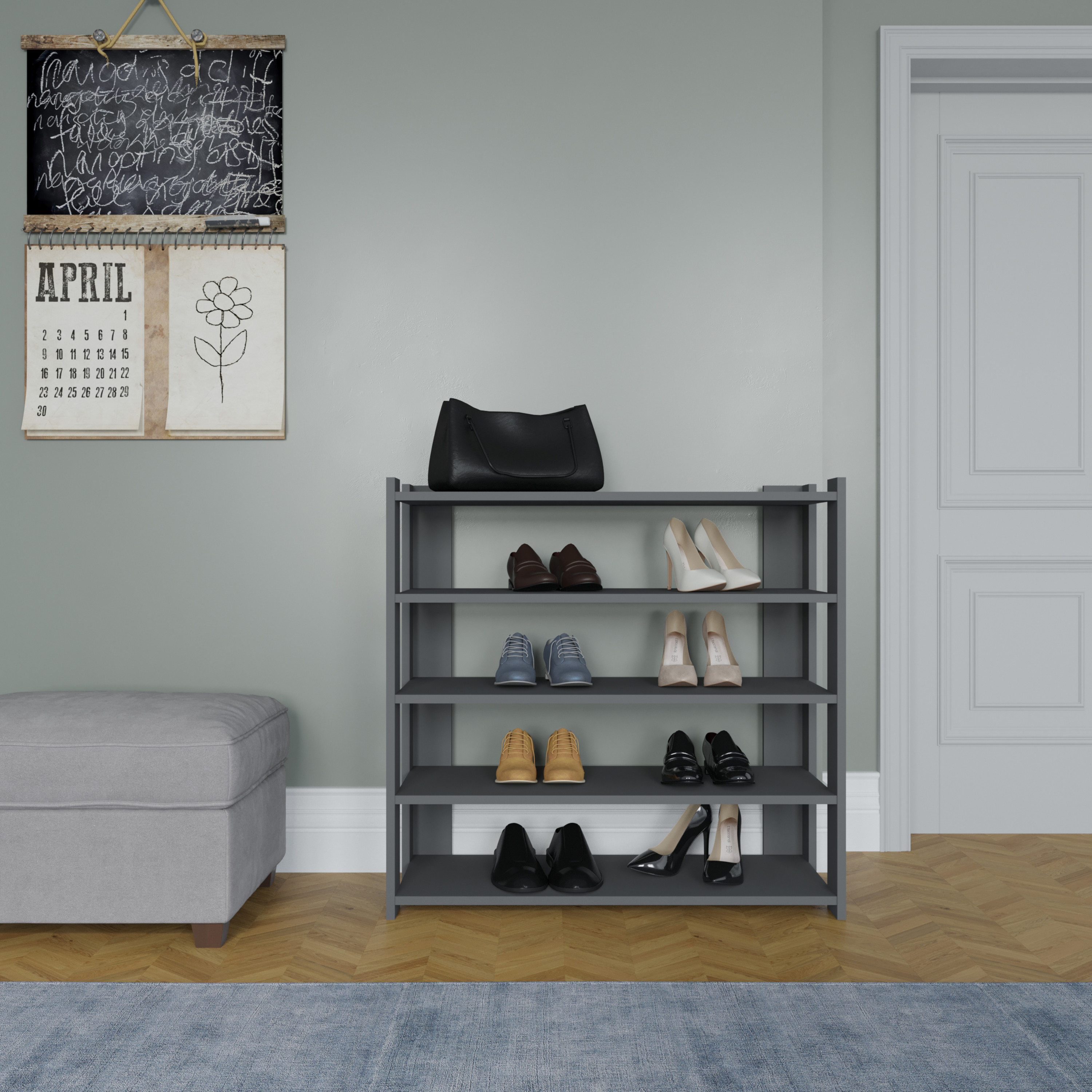 Ada Home Decor Furniture 4 Tier 16 Pair Anthracite Gordon Modern Shoe Rack