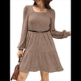 thumbnail image 2 of Vestido Estilo Babydoll Informal de Otoño con Cuello Cuadrado y Larga para Mujer Caqui M, 2 of 8