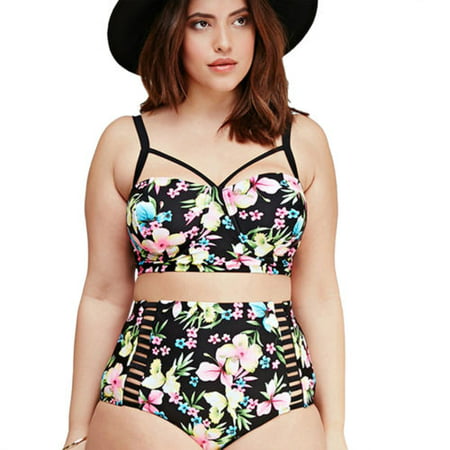 Plus Size Summer Beach Womens Bikini High Waist Push Up Floral Swimsuit Swimwear Beachwear Bra Swimming Costume