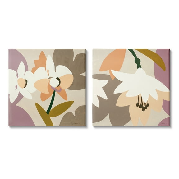 Stupell Industries Modern Geometric Orchids Botanical & Floral Painting Gallery Wrapped Canvas Print Wall Art, 17 x 17, Set of 2