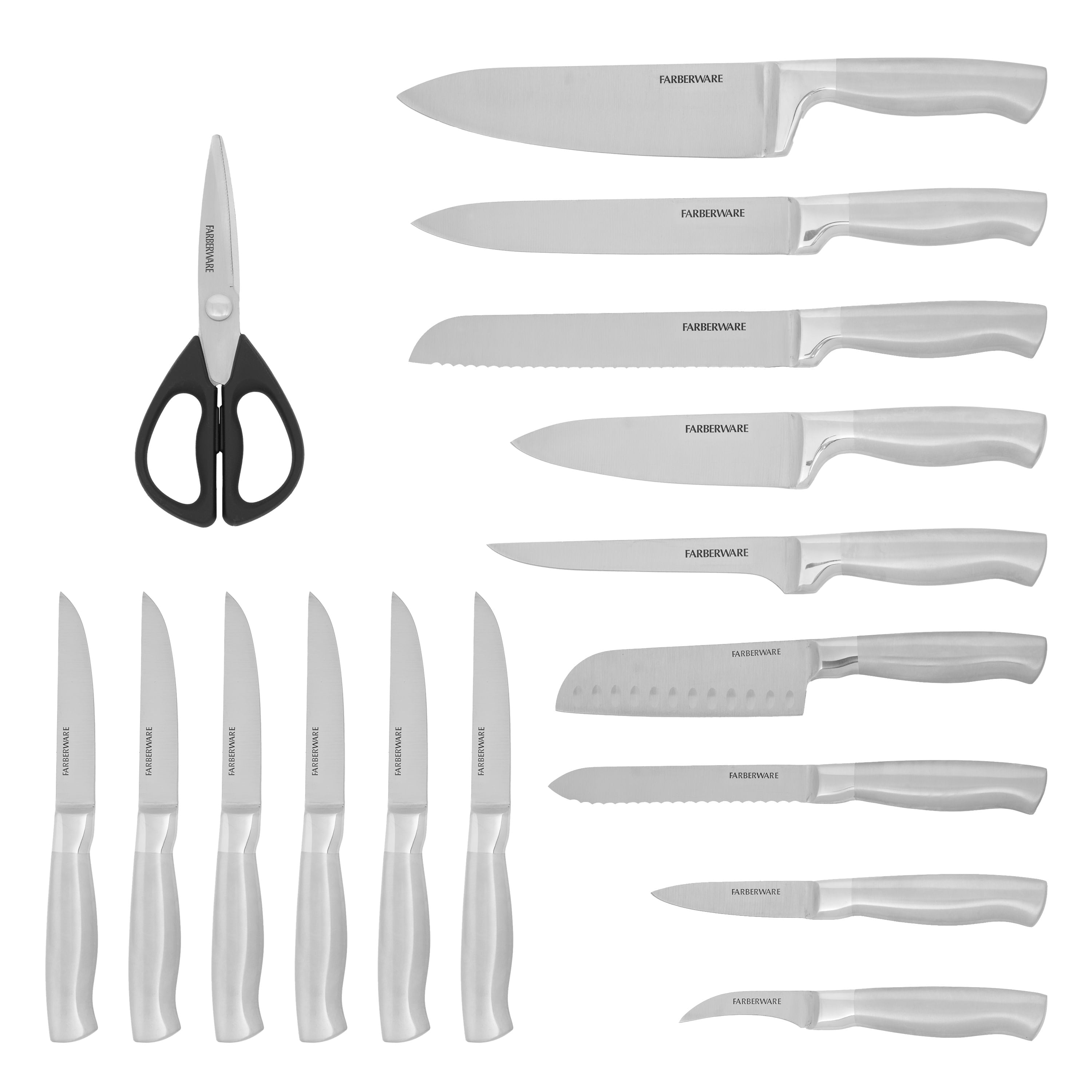 Farberware EdgeKeeper Professional 17-Piece Stainless Steel Knife Set Block Built-in Knife Sharpener