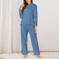 thumbnail image 3 of Kll Blue Gingham Print Women'S Long Sleeve Pajamas With Pants Sleepwear Loungewear 2 Set-Small, 3 of 9