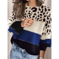 thumbnail image 5 of Female Oversized Knit Sweater, Casual Long Sleeve Pullover, Fall Winter Top, Leopard Soft Long Sleeve Knitwear Blue XXXL, 5 of 7