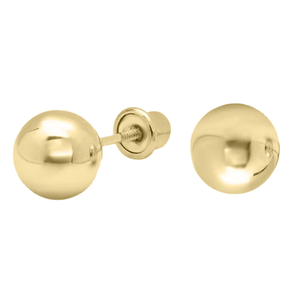 Gold Polished Screwback Earrings Stud with Ball Stud Children Kids Adult Second Piercing