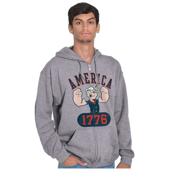 Popeye The Sailor Man America 1776 Unisex Plus Size Zip Hoodie Brisco Brands 3X
