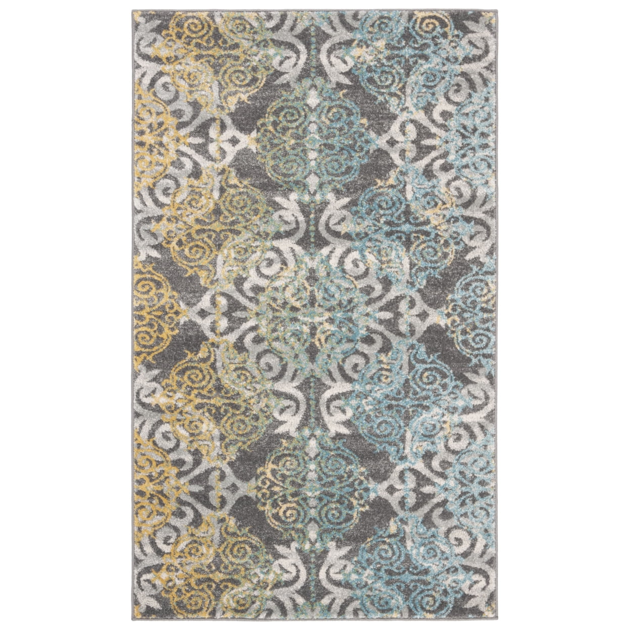 SAFAVIEH Evoke Keith Damask Distressed Area Rug, Grey/Ivory, 4' x 6'
