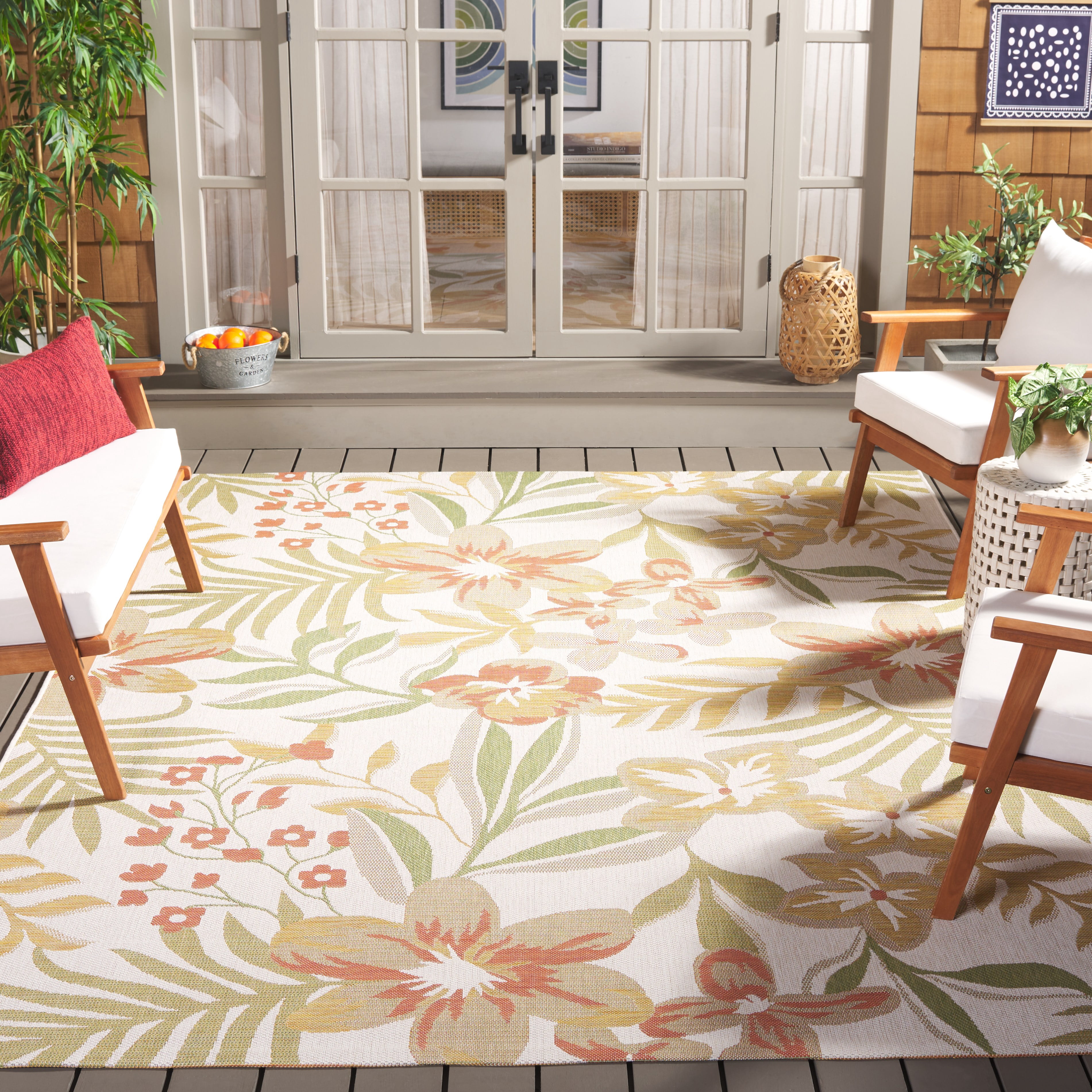 Safavieh Courtyard Gladwin Botanical Indoor/Outdoor Area Rug, Beige/Rust, 8' x 10'