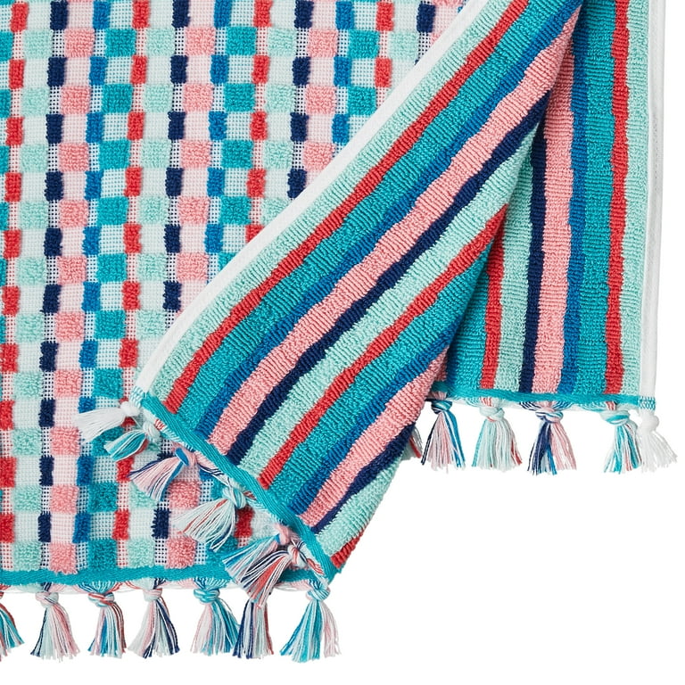 The Pioneer Woman Dotted Stripe 2-Pack Cotton Hand Towel Set, Teal 