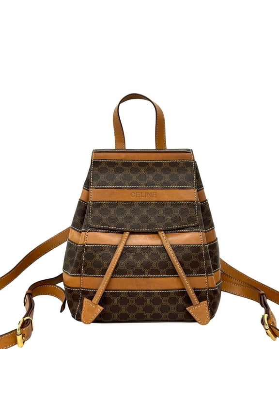 Pre-Owned CELINE Vintage Macadam Blazon Triomphe Pattern Leather Drawstring Mini Backpack...