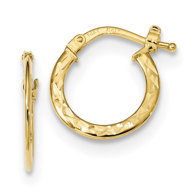 14k Yellow Gold Diamond Cut Hoop Earrings