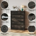 thumbnail image 5 of 6 Drawer Dresser for Bedroom, Tall Chest Of Drawers Wood Storage Cabinet for Living Room, Dark Rustic Oak, 5 of 11