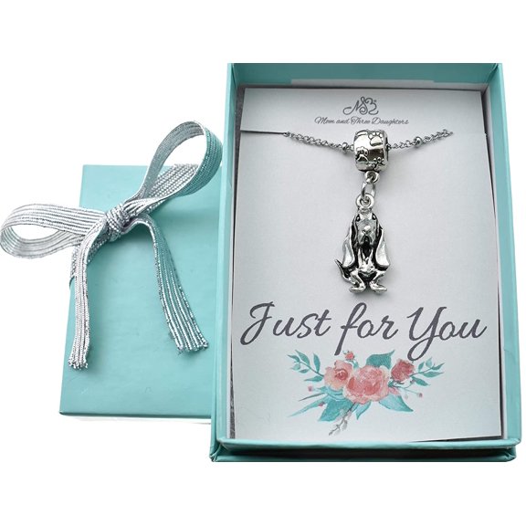 Basset Hound Necklace Silver Pewter Charm. 22 inch Stainless Steel Saturn Chain. Paw Print Bale. Gift Necklace