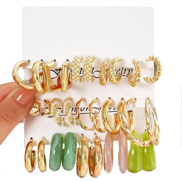 15 Pairs Hoop Earrings Set Boho Fashion Statement Hoop Earrings Pack for Women Girls Birthday Gifts