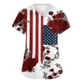 thumbnail image 2 of Women's Short Sleeve V-Neck Pocket Workwear Top with Independence Day Letter Print, Casual Nurse Uniform Shirt for Patriotic Celebrations Wine 3XL, 2 of 5