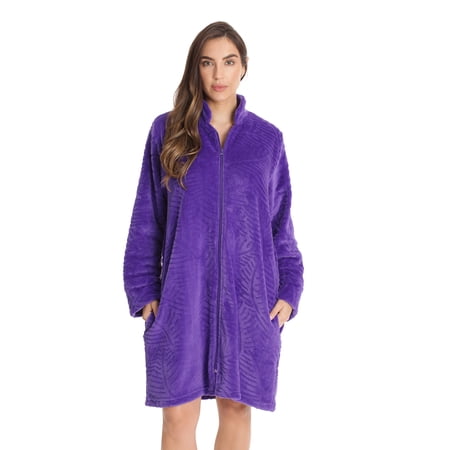 Just Love Plush Zipper Lounger Short Robe (Purple Large)