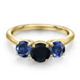 thumbnail image 3 of Gem Stone King 18K Yellow Gold Plated Silver Black Onyx and Blue Created Sapphire Engagement Ring for Women | 2.00 Cttw | Round 6MM | Gemstone December Birthstone | Size 8, 3 of 6