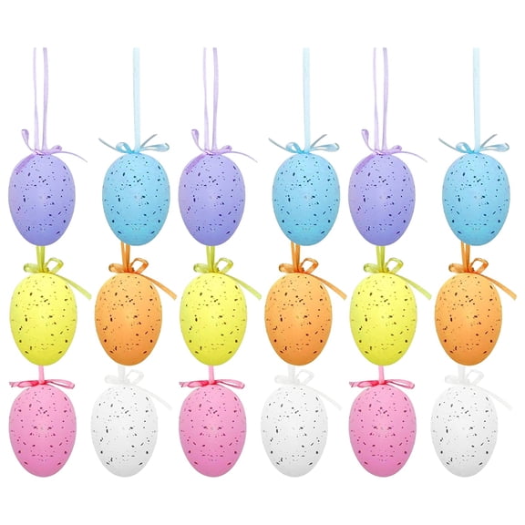 18 Pcs Easter Foam Hanging Egg, Easter Decorations Eggs Hanging Ornaments Colorful for Easter Tree Basket Decor Party Favors Supplies Home Basket Filler 1.6x1.2"