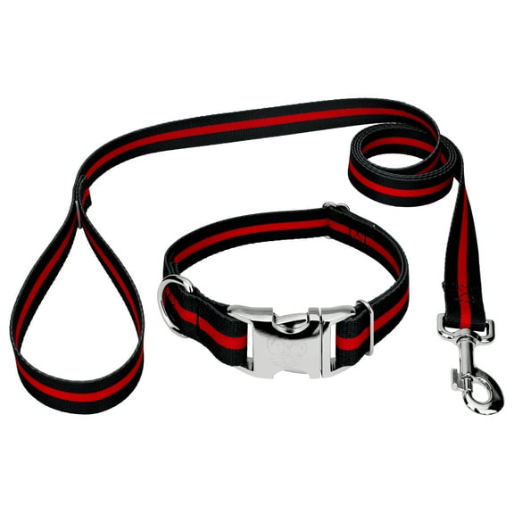 Country Brook Petz® Premium Thin Red Line Dog Collar and Leash - Made in the U.S.A., Large