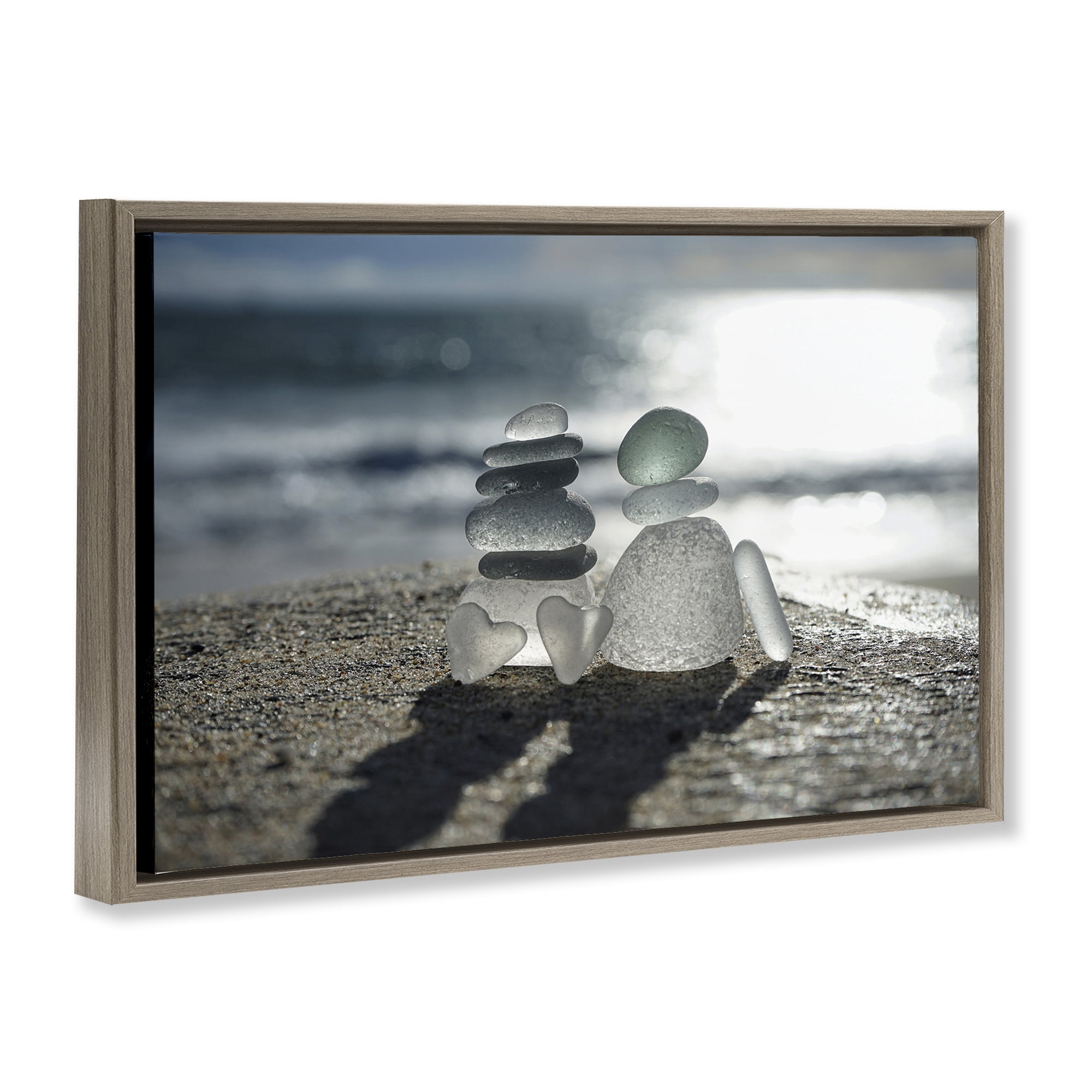 Stupell Industries Zen Sea Glass Hearts Brown Framed Floater Canvas Wall Art, design by LMarie Allen