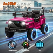 12V Ride on Car with Parent Remote Control, Battery Powered Electric Vehicle with Wider Seat, LED Lights, Openable Doors, MP3 Player, Smooth Start, 3 Speeds - Pink