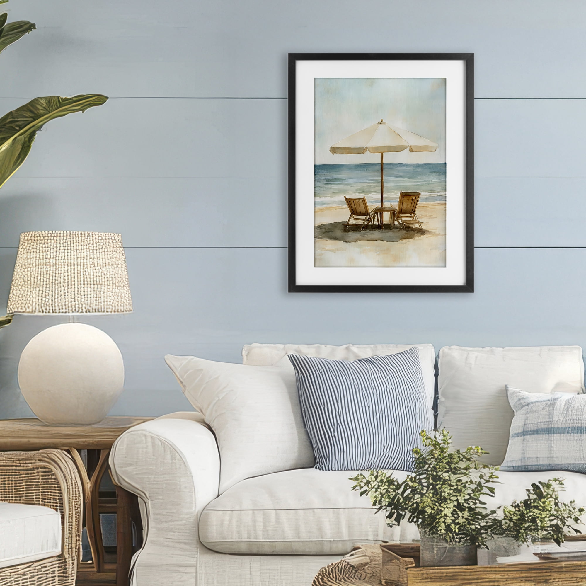 Stupell Industries Watercolor Paradise Seaside Retreat Black Framed Print Under Glass, design by Petal Prints Design