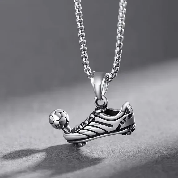 Sports Style Stainless Steel Kick Football Men's Pendant Necklace, Men's Gift
