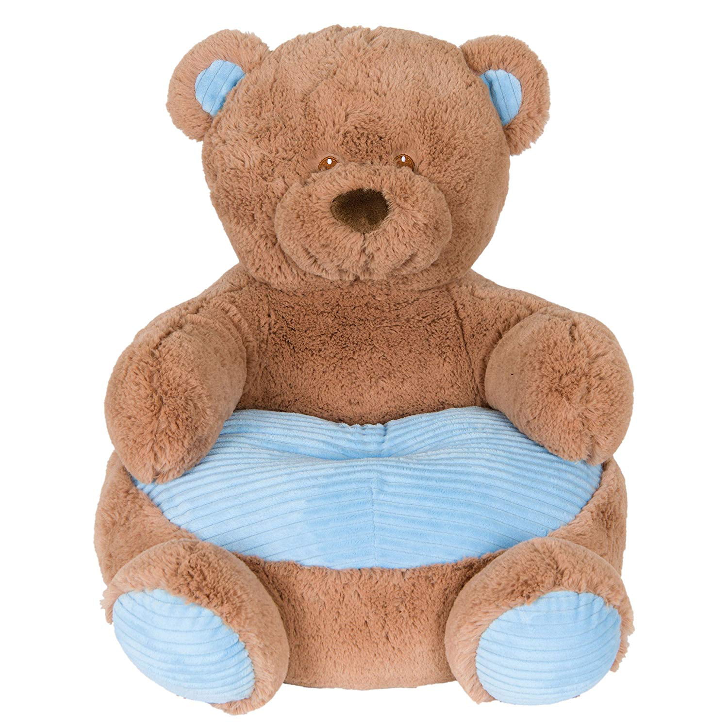 Soft Plush Teddy Bear Childrens Chair With Blue Corduroy Trim 18in By