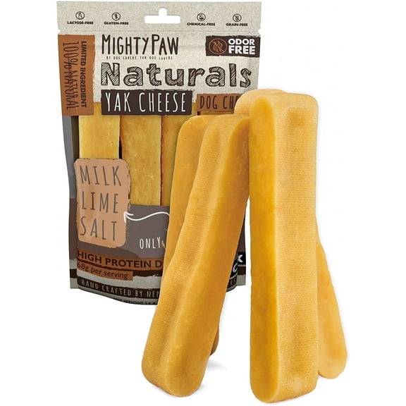 Mighty Paw Yak Cheese Himalayan Dog Chews, Natural Long Lasting Treats for Dogs (Large, 4 Pack)