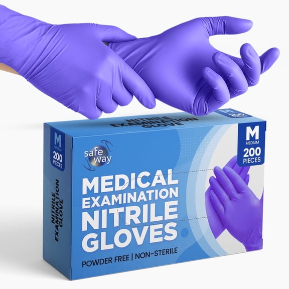 SAFEWAY USA Nitrile Gloves Disposable — Textured Fingertips, Non-Latex, Powder-Free and Multi-Purpose and Ambidextrous Design for House Cleaning, Food Prep, Esthetician and More —(200 pcs, Medium)