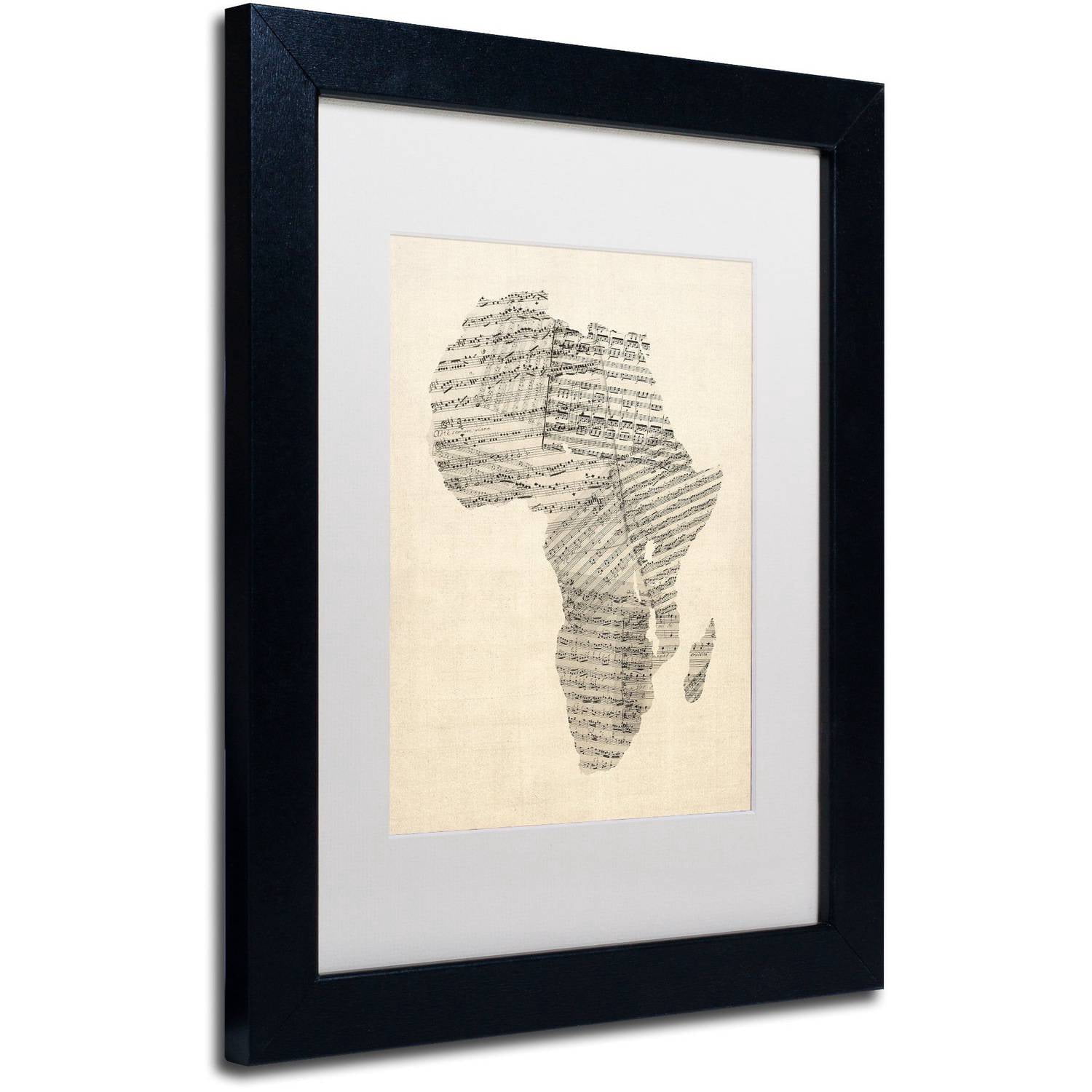Trademark Fine Art 'Old Sheet Music Map of Africa' Canvas Art by Michael Tompsett, White Matte, Black Frame