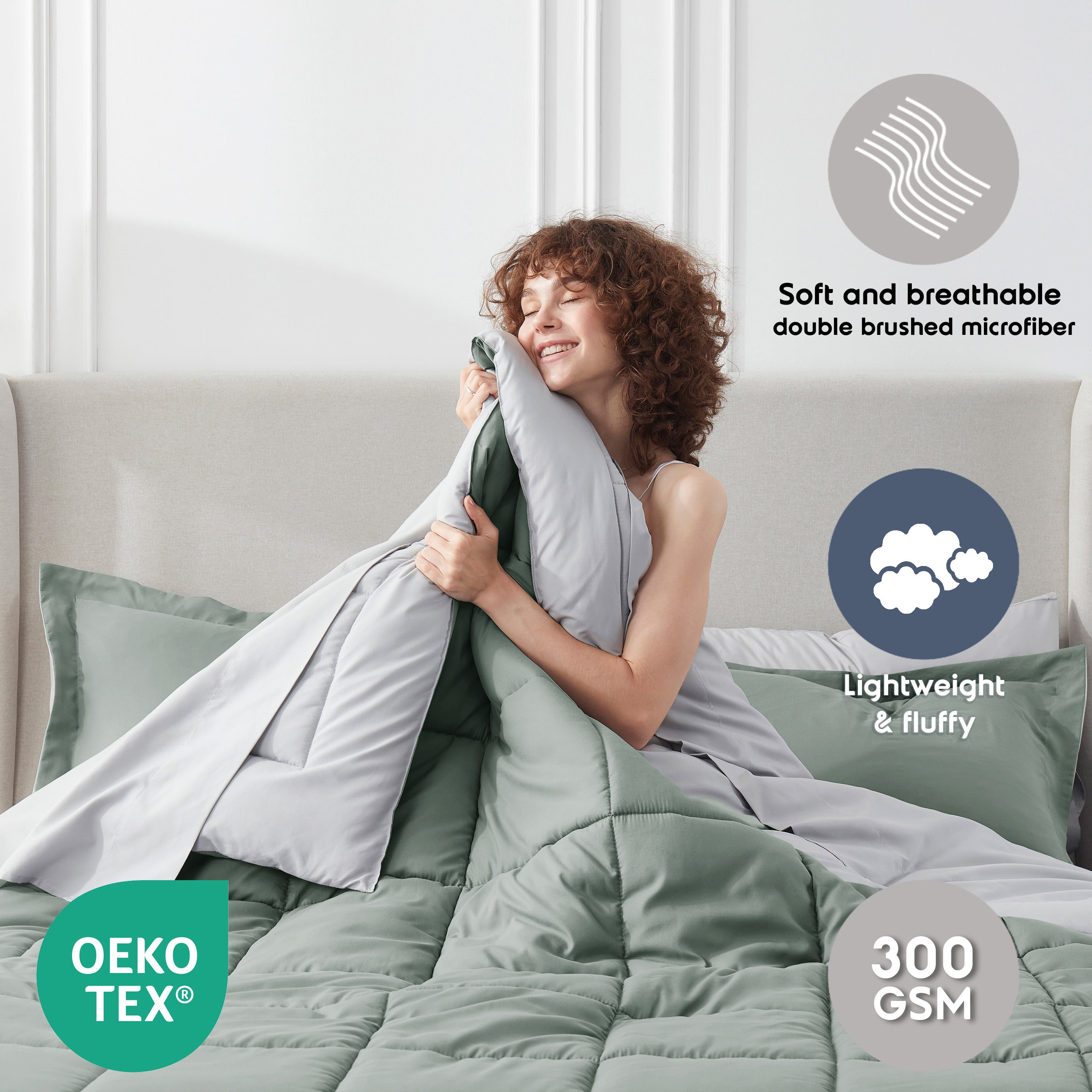 LammaLoe King Comforter Set, With King Sheets, Reversible Bed In A Bag 7 Piece, Bedding Set, Sage Green