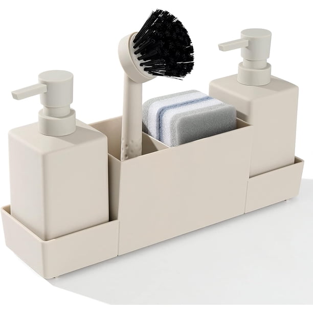 Bewildely Dispensador de jabón líquido para manos, botella con bomba, aplicación de escenario múltiple, con bandeja de almacenamiento para Juegos de accesorios de baño
