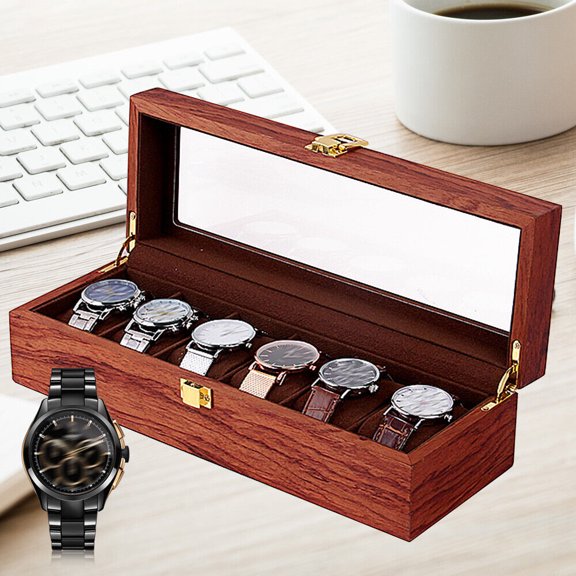 MONIPA Glass Top Wood Watch Box Vintage Display Jewelry Storage Organizer 6/10/12 Slot