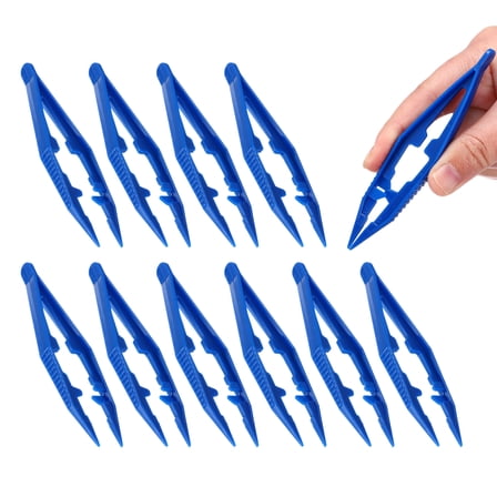 Uxcell 4" First Aid Tweezers, 10 Pcs Plastic Bead Craft Tweezers, Blue