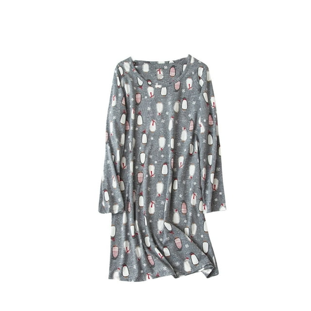 Chemises de Nuit pour Femmes Chemises de Nuit à Manches Longues pour Femmes Chemises de Sommeil Robe de Pyjama Mignonne Tenue de Nuit Décontractée Chemises de Nuit Imprimées Robe T-Shirt S