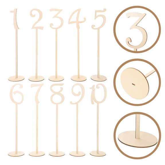 OUNONA 10pcs 1-10 Wooden Table Numbers with Holder Base for Wedding or Home Decoration (Wood Color)