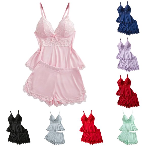 RMGVDSD Women's Cami Pajama Sets Soft Cozy Lace Nightwear Sleeveless Tank Tops and Shorts Sleepwear Set Lightweight Soft Pajamas Home Wear