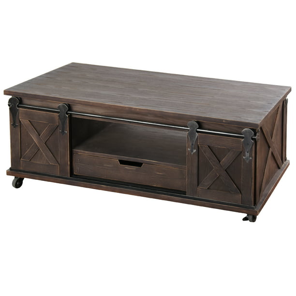 Shelf Wooden Coffee Table Dark Brown, Dark Brown Coffee Table With Storage