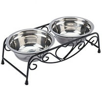 Double Pet Feeder Dishes with Retro Iron Stand for Pets, Black