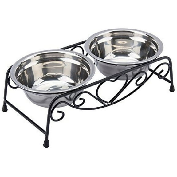 Double Pet Feeder Dishes with Retro Iron Stand for Pets, Black