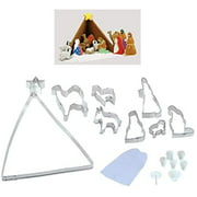 NATIVITY 17 PIECE COOKIE CUTTER BAKE SET - The Mary and Joseph, a sheep, a camel, a donkey, a star and a large triangle.
