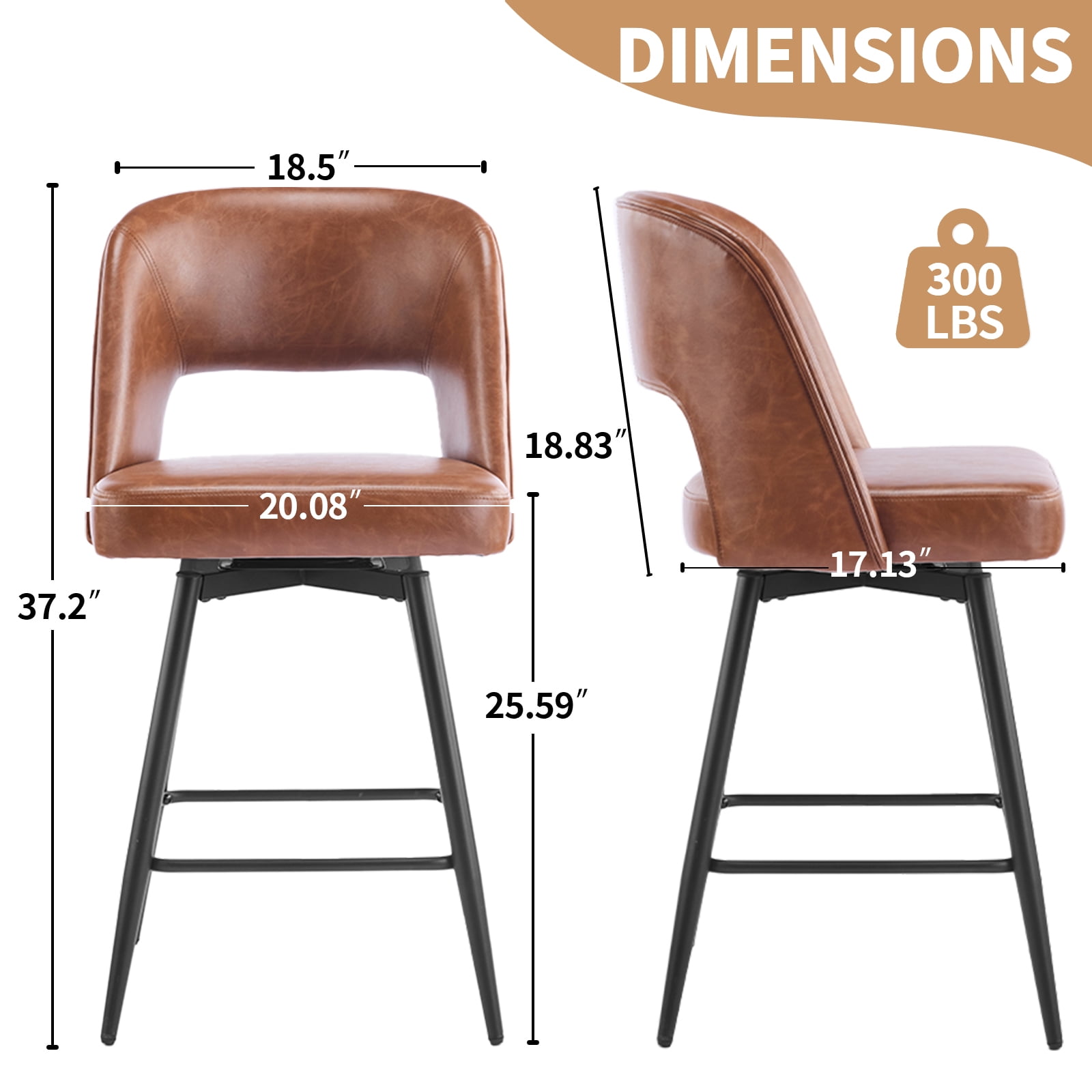 Ktaxon Swivel Barstools 2 Set, Counter Height Chairs 26in Padded Bar Height Upholstered Stools, Brown