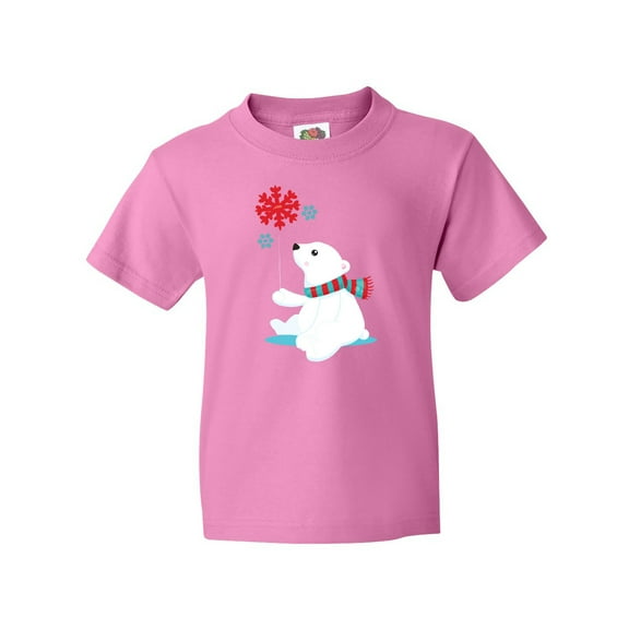 Inktastic Polar Bear With A Scarf, White Bear, Snowflakes Youth T-Shirt
