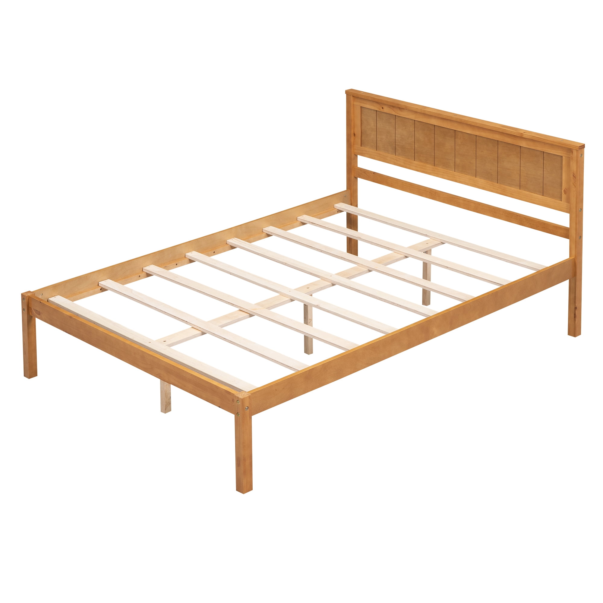 Leumius Full Size Platform Bed Frame with Headboard, Wood Slat Support, No Box Spring Needed for Bedroom Guest Room Oak