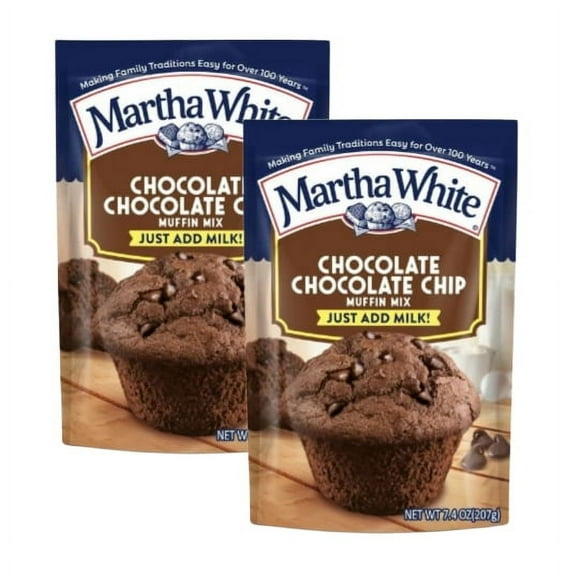 Martha White Chocolate Chocolate Chip Muffin Mix, 7.4 Oz Bag (2 pack)
