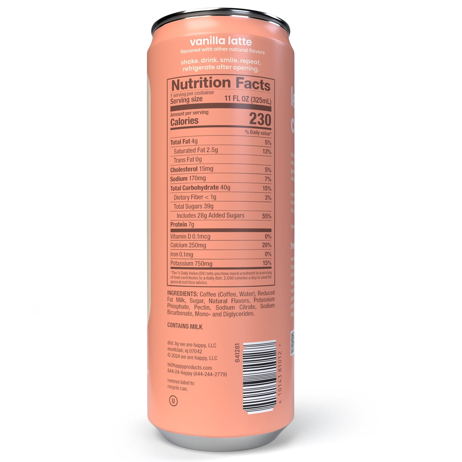 (6 pack) happy Vanilla Latte 11oz Ready-to-Drink