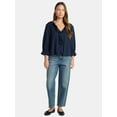 thumbnail image 2 of Time and Tru Women's Ruffle Neck Blouse with 3/4-Length Sleeves, Sizes XS-XXXL, 2 of 5