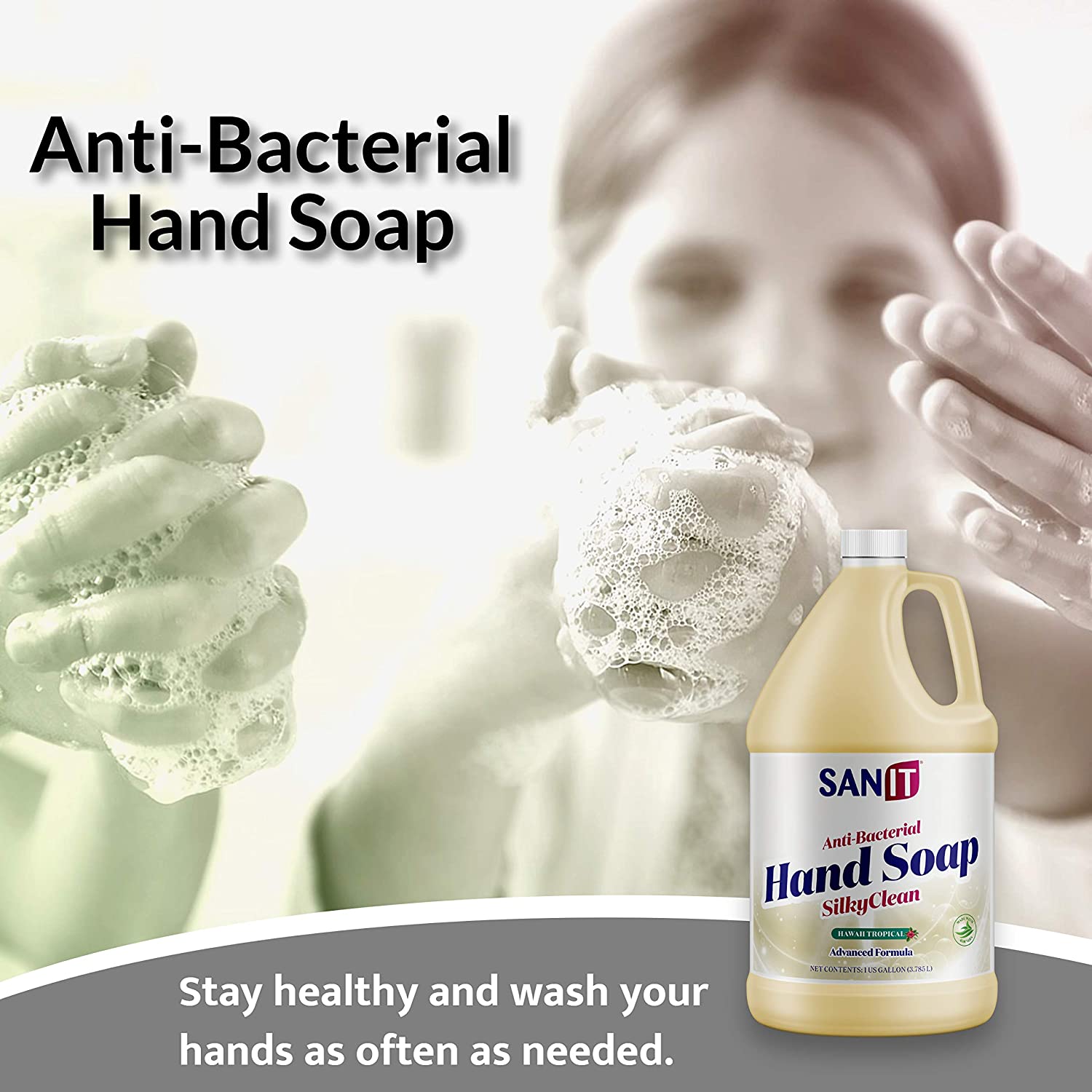 Sanit Silky Clean Antibacterial Liquid Gel Hand Soap Refill - Advanced Formula with Coconut Oil and Aloe Vera - All-Natural Moisturizing Hand Wash - Made in USA, Hawaii Tropical, 1 Gallon