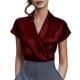 thumbnail image 3 of TaTaai 2026 Spring Women’s Lapel Satin Tee Short Sleeve Loose Blouse Casual Solid Color Fashion Top Elegant Polyester Office Daily Shirt Gift, 3 of 9